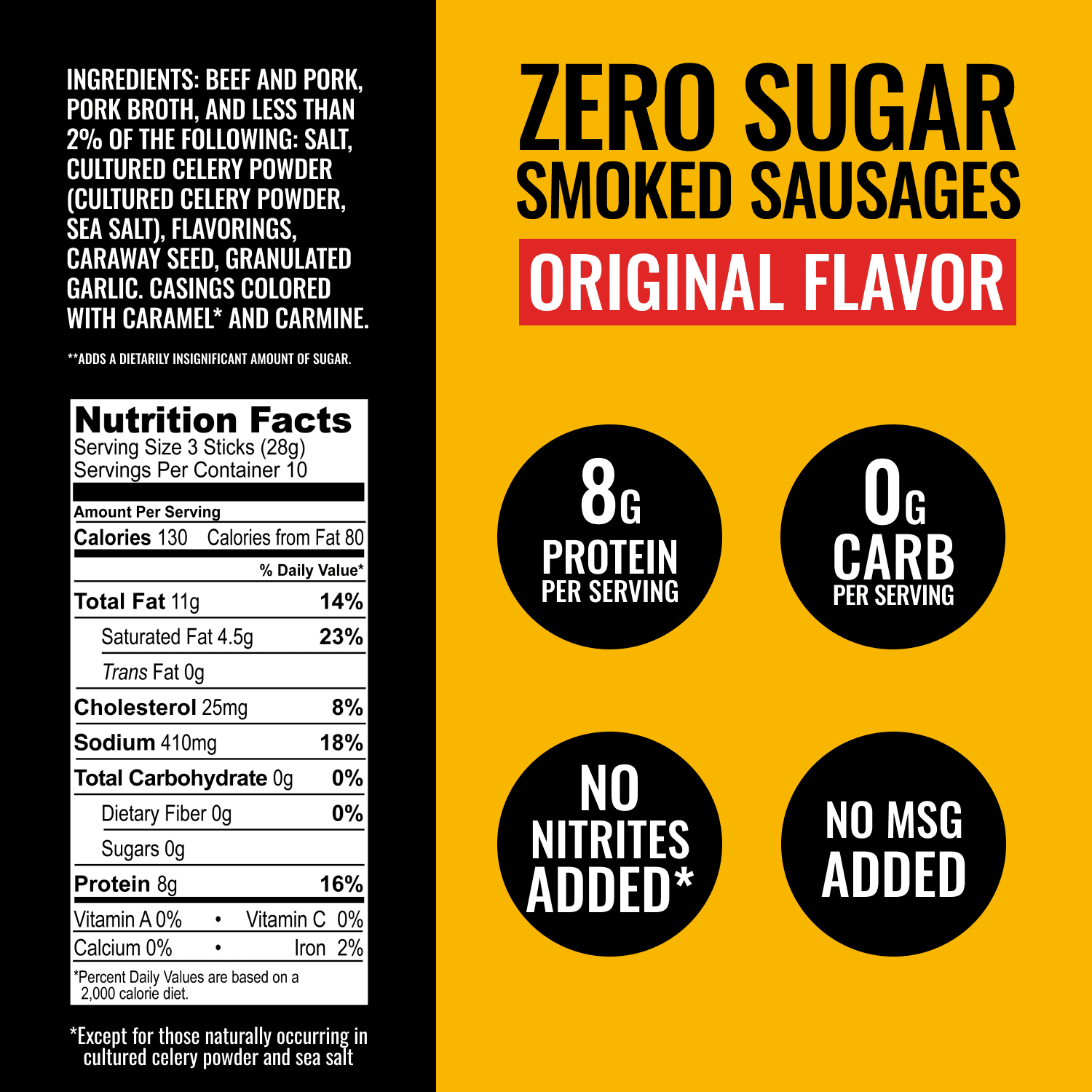 (6 pack) Tillamook Country Smoker Original Zero Sugar Smoked Sausages, 8g Protein per Serving, 10 Oz