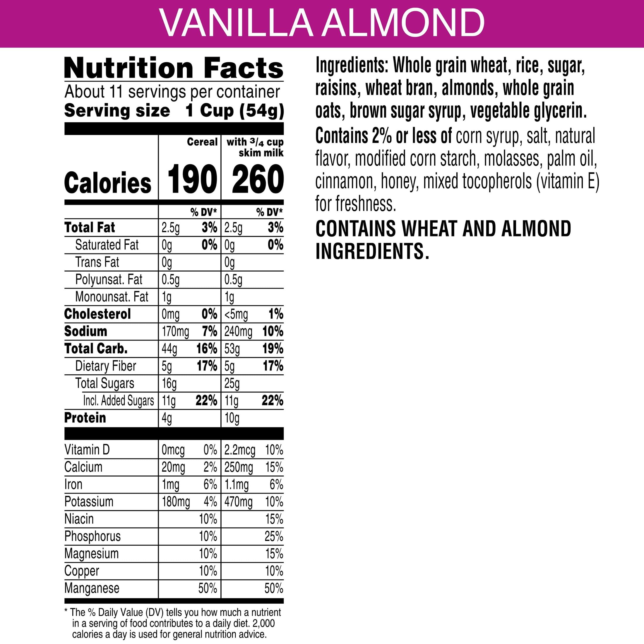 Kellogg's Raisin Bran Crunch Vanilla Almond Cold Breakfast Cereal, 22.2 oz