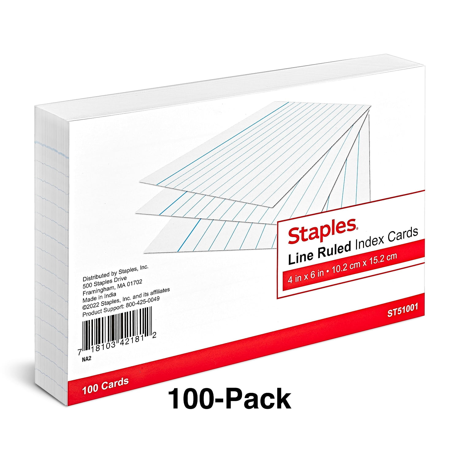 Staples Index card 4 in x 6 in white ruled (pack of 100