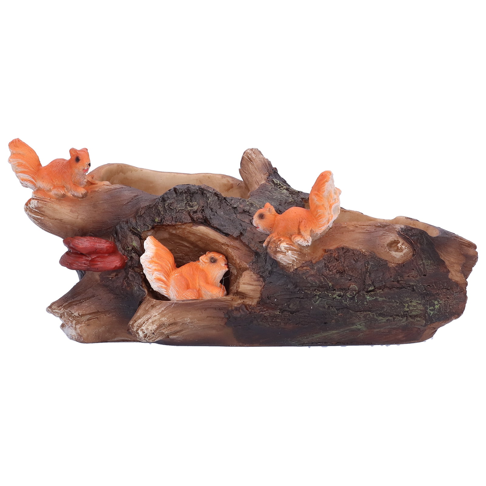 Xirurus Innovative Waterproof Resin Plant Pot Quirky Squirrels Chasing Tree Stump Design Succulent Flower Bonsai Planter Quirky Decorative Gardening Container 10.23x6.30x5.12 Inches