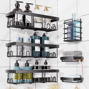 Ophanie 6-Piece Adhesive Shower Caddy Set, Black