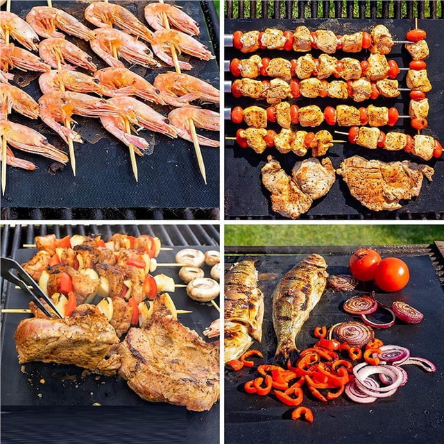 Dalazy 5pcs Barbecue Grill Mat Anti-Adhésive Barbecue Tapis de Cuisson avec Trou Résistant à la Chaleur Tapis de Barbecue Réutilisables Pad pour la Maison Grill Extérieur