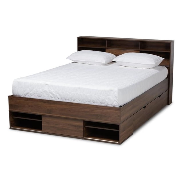 Bowery Hill Lit Plateforme de Rangement Moderne en Bois avec 1 Tiroir, Taille Grand, Brun Foncé