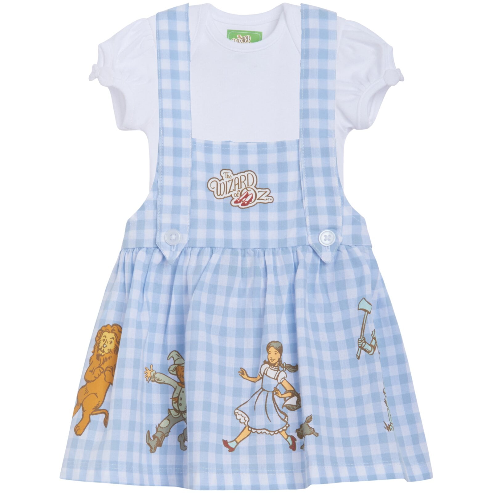 Wizard of Oz Cowardly Lion Dorothy Scarecrow Matching Family Bodysuit and Square Neck Dress Outfit Set Gingham Newborn to Infant