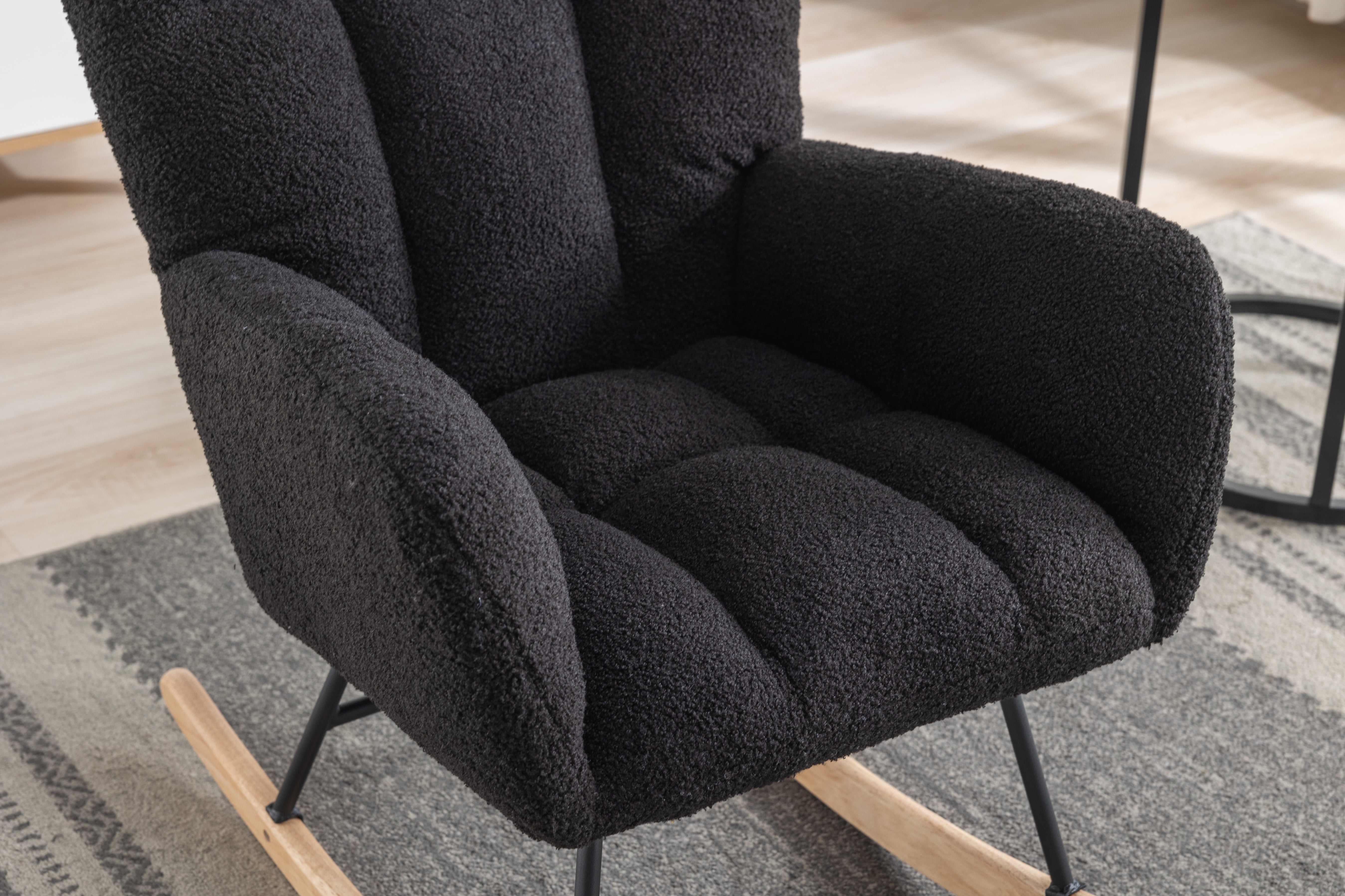Rocking Chair Nursery,Modern Accent Rocking Chair with High Backrest,Teddy Fabric Upholstered Nursery Glider Rocker for Nursery,Living Room, Bedroom,Black