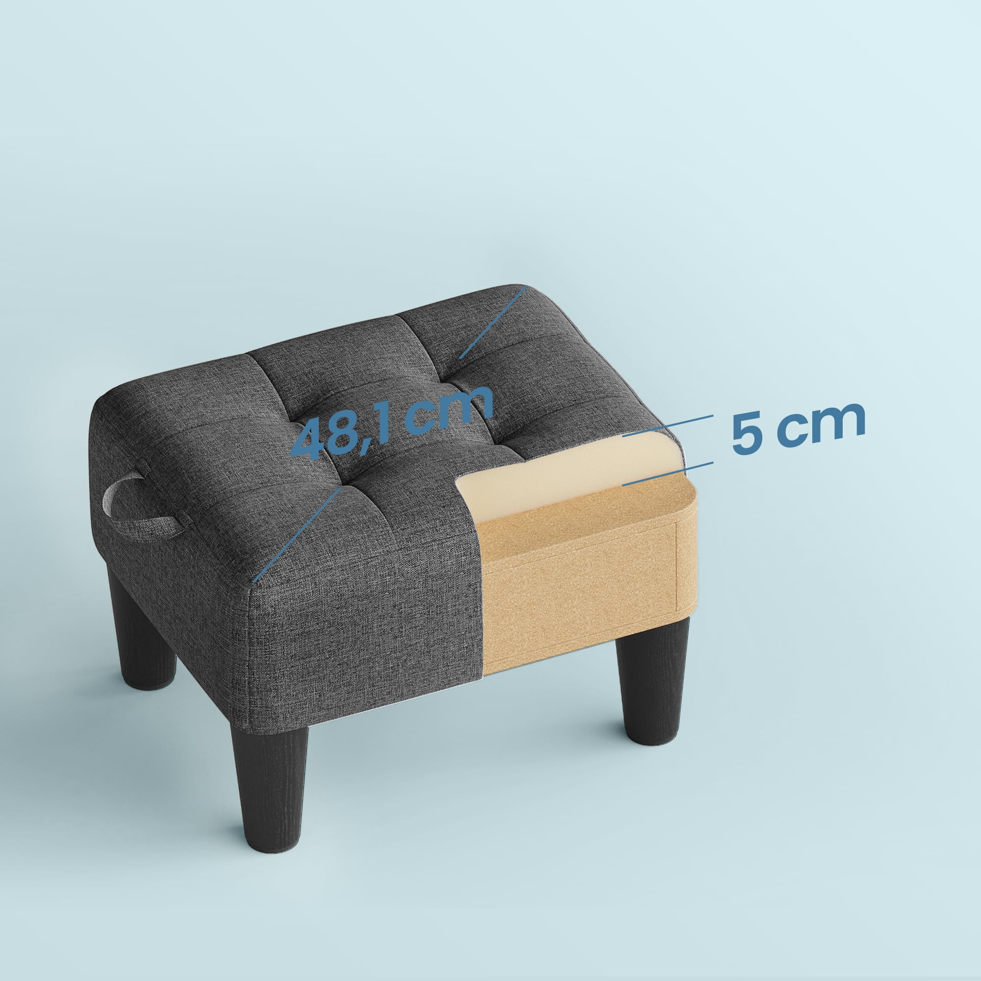 LEDREM Small Footstool Ottoman with Thick Cushion, Angled Legs & Hidden Storage Compartment, for Living Room Bedroom Entryway, Supports 330 lbs, Dark Gray