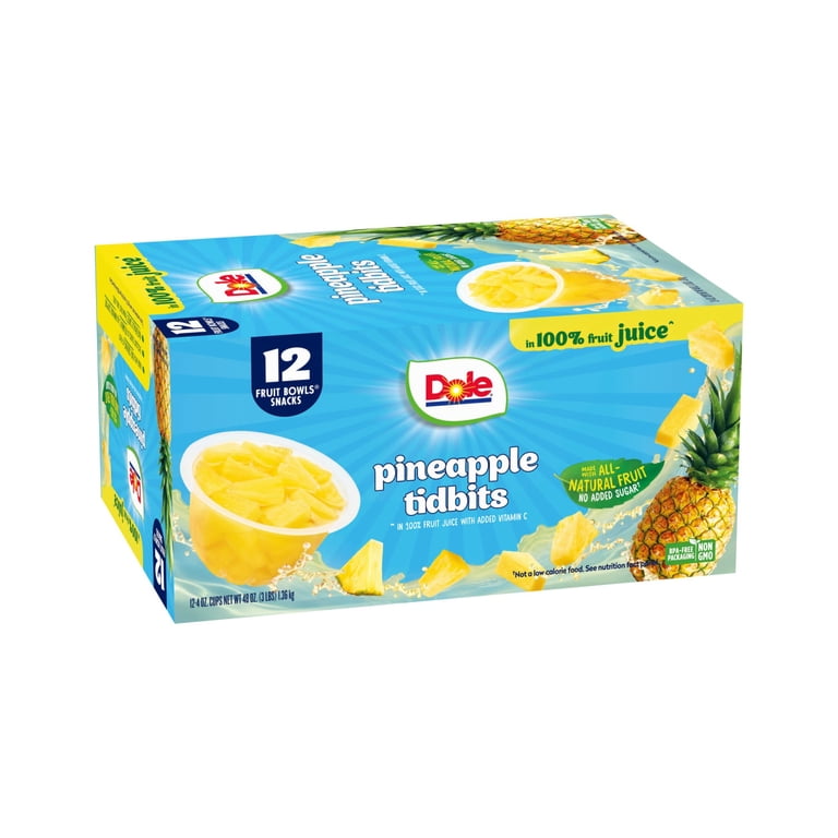 Dole Fruit Bowls Pineapple Paradise Tidbits in 100% Fruit Juice, 4