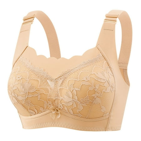 Yyeselk Plus Size Bras for Women Comfortable Full-Coverage Adjustable Straps Everyday Bra Push Up Seamless Anti-Sagging T Shirt Bras Beige XXXXL