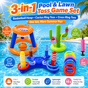 JoyStone Pool Toys Games Set, Floating Basketball Hoop Inflatable Cross Ring Toss Game Toys for Kids Adults, Summer Party Swimming Pool Water Games