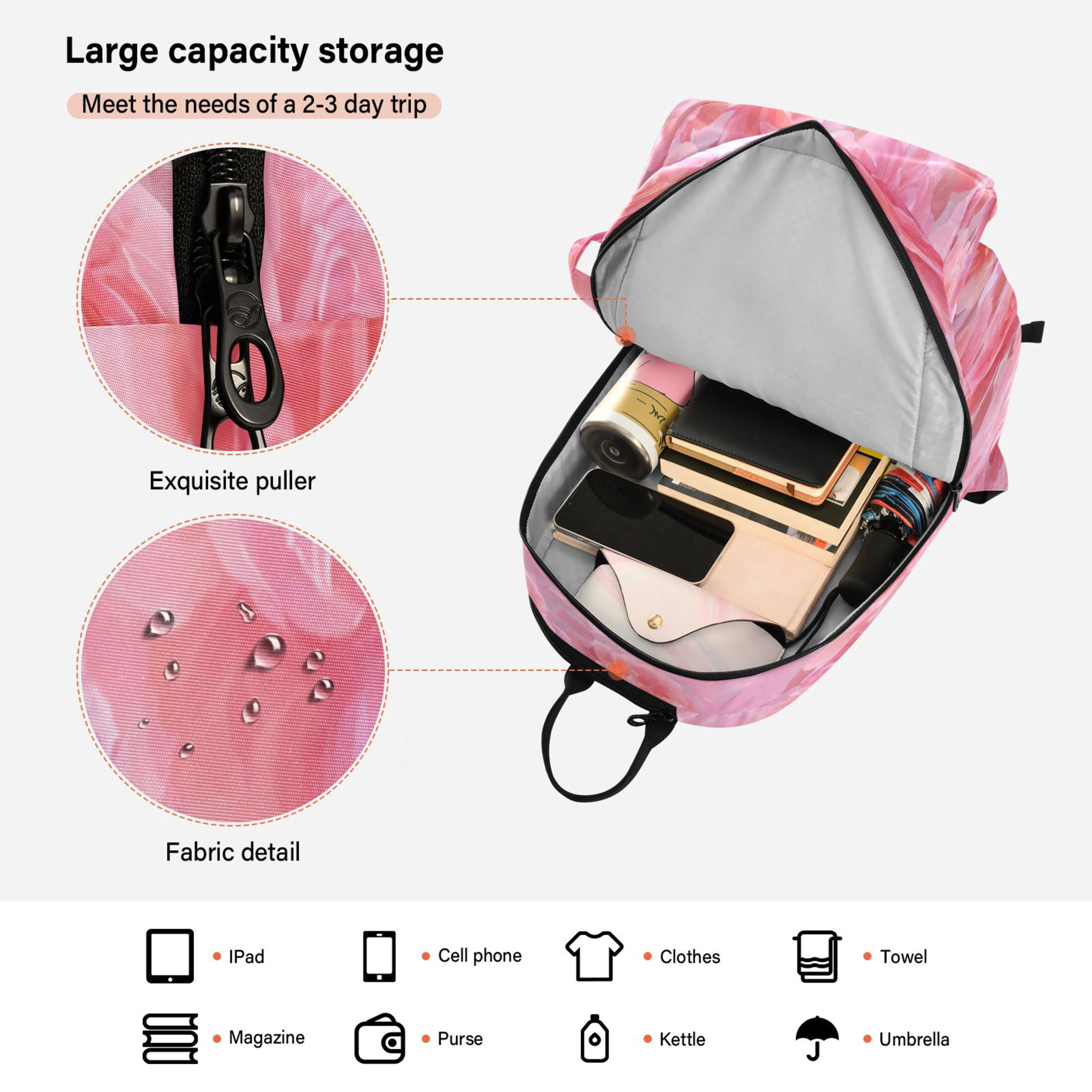 2 Racquet Holder Tennis Backpack Tennis Racket Covers Gym Bags Pale Pink Roses Pattern