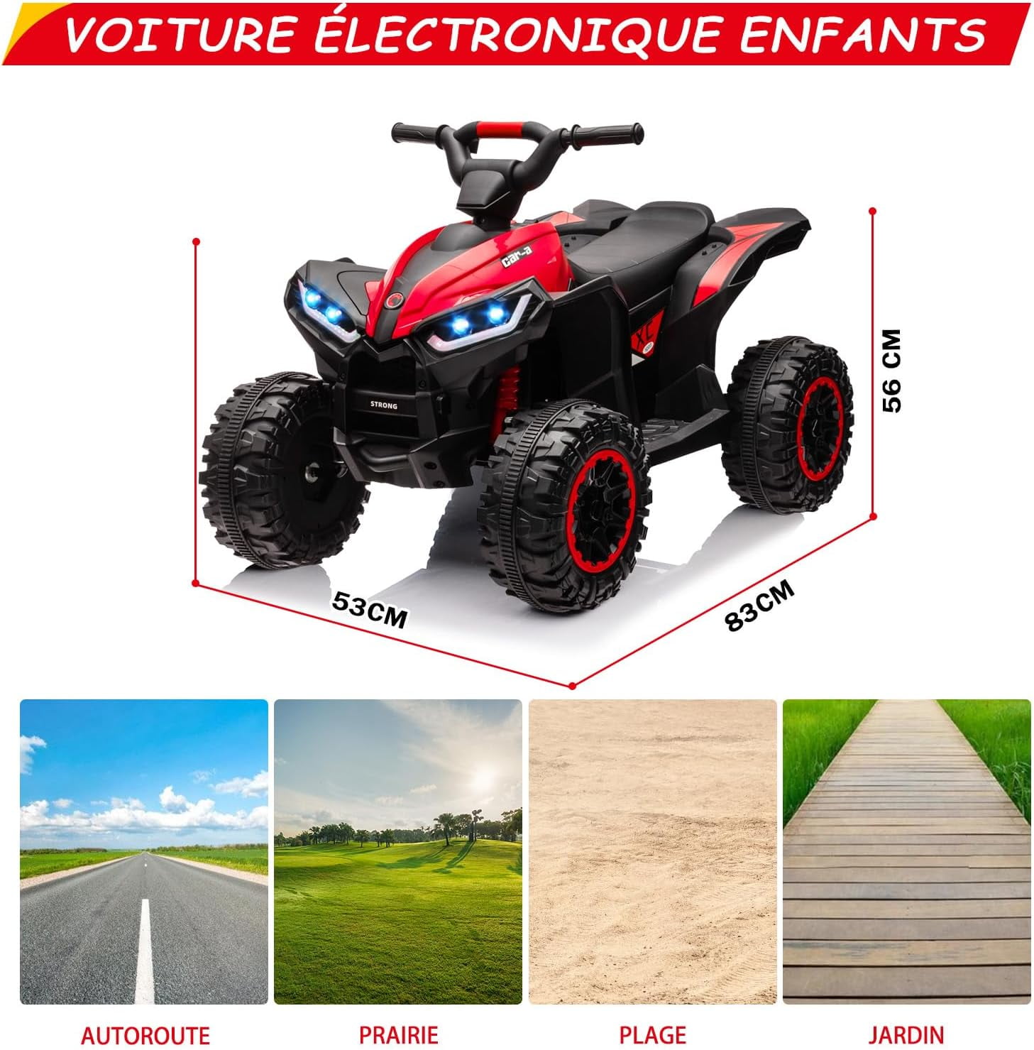 Trilenars Electric Quad Bike 12V, Ride On Car ATV Toy with Remote Control, Music, LED, Horn, 2 Speed, for Ages 3-5 Years,Red