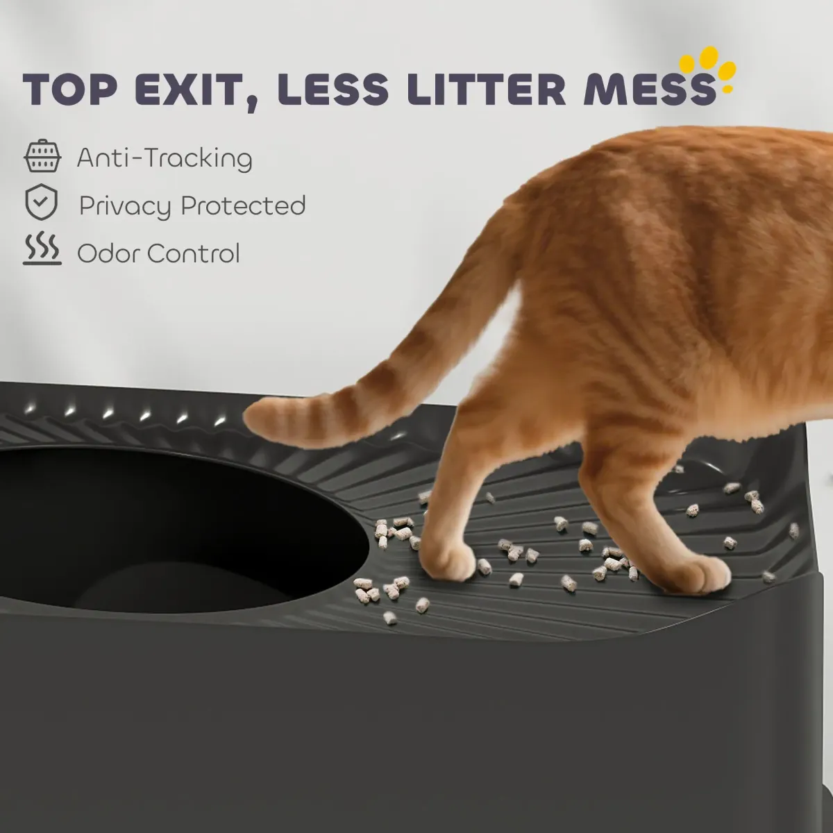 23.6" Enclosed Top Entry Stainless Steel Cat Litter Box - 17.2 Gallon, 20 lbs Capacity, Non-Slip Pads, Odor Control & Easy Clean Tray + Scoop (23.6"Lx15.7"Wx15"H)
