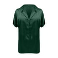 thumbnail image 4 of Camisa de manga corta de satén liso para mujer - Top elegante con cuello alto - Acabado satinado para ocasiones informales/formales - Tallas S-XL, 4 of 5