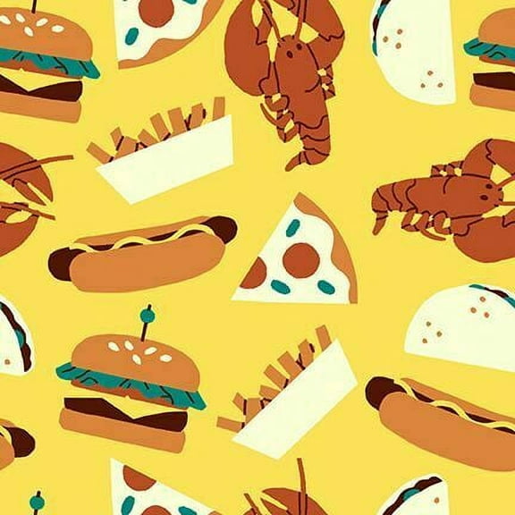 "Food Truck food fabric Taco hot dog hamburger, Paintbrush Studio cotton, Sold By The Quarter Yard"
