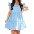 thumbnail image 3 of Plus Size Women V-neck Short Sleeve A Line Ruffle Mini Dress, 3 of 6