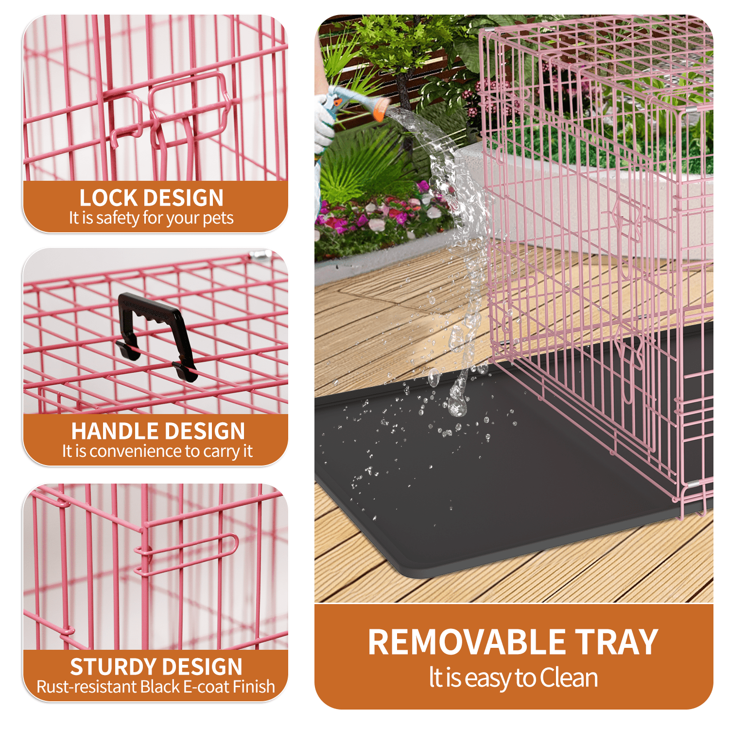 Dkelincs 48 inch Large Dog Crate Portable Foldable Dog Cage with 2 Doors, Handle, Plastic Tray, XXL Dog Kennel for Medium Large Puppy, Pink