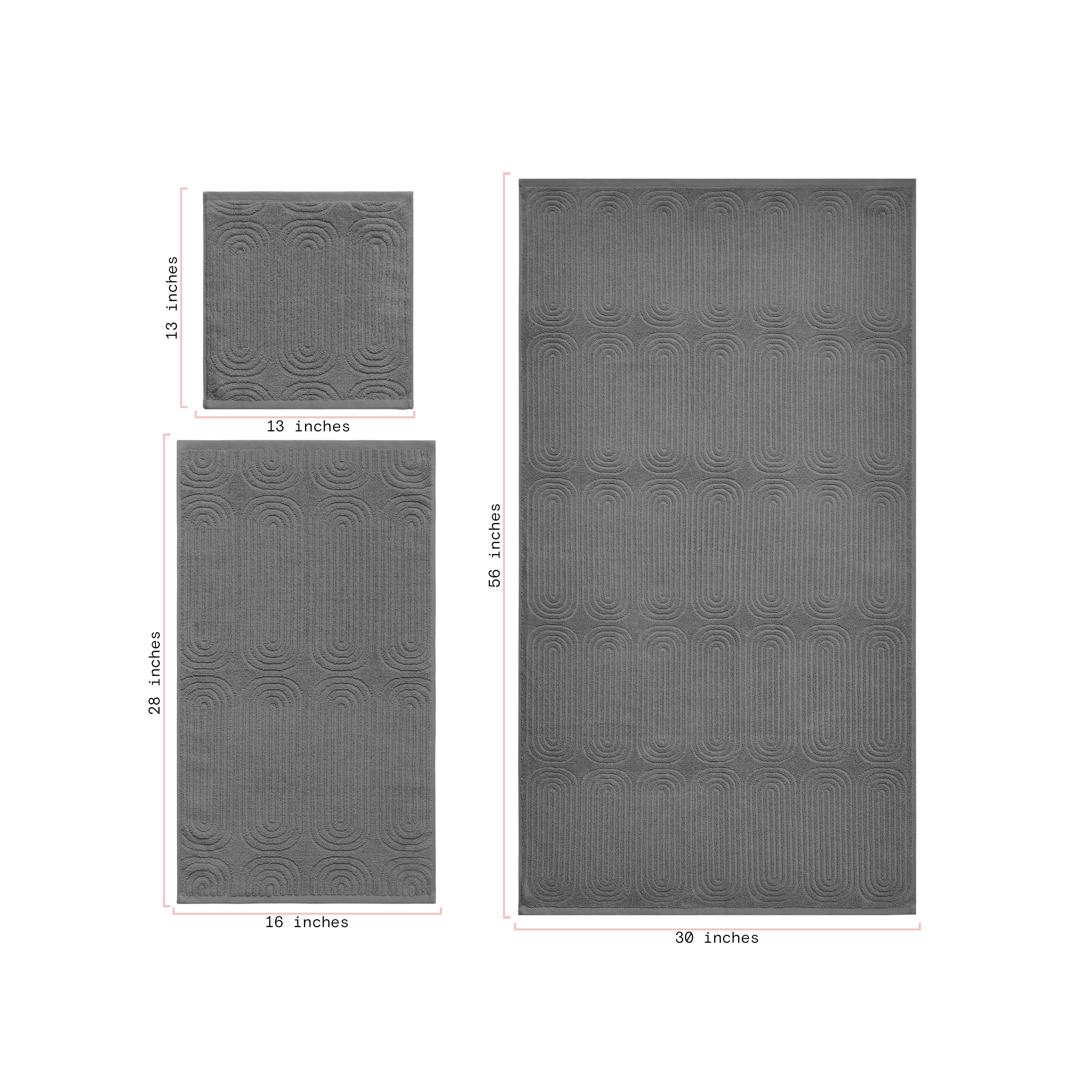 Beautiful by Drew Barrymore 6-Piece Textured Bath Towel Set, Soft 100% Cotton, Charcoal Gray