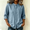 thumbnail image 2 of dazeni Women's 3/4 Sleeve Linen Tops Button Down Shirts Casual Lightweight Crewneck Tee Work Travel Blouse Khaki Medium, 2 of 7