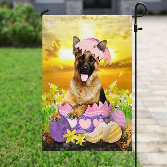 FLAGWIX German Shepherd Is Ready For Easter Flag, Outdoor Easter Decoration - Garden Flag (11.5" x 17.5")