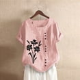 thumbnail image 2 of QHWAUAKFBN T Shirts For Women Trendy Retro Oversized Loose Cotton Linen Short Sleeved Pullover Cotton Linen Tshirts Top, 2 of 4