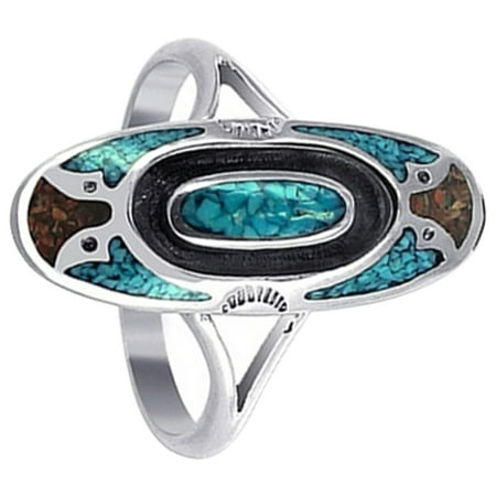 - Gem Avenue 925 Sterling Silver Turquoise and Coral Gemstone Ring Oblong Shape Southwestern Style