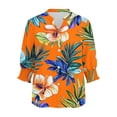 thumbnail image 6 of yoeyez Boho Buttons Down Shirts for Women Summer Floral Hawaiian Shirts With Smocked Cuffs Henley V Neck Relaxed Comfy Office Work Blouses Orange,S, 6 of 6