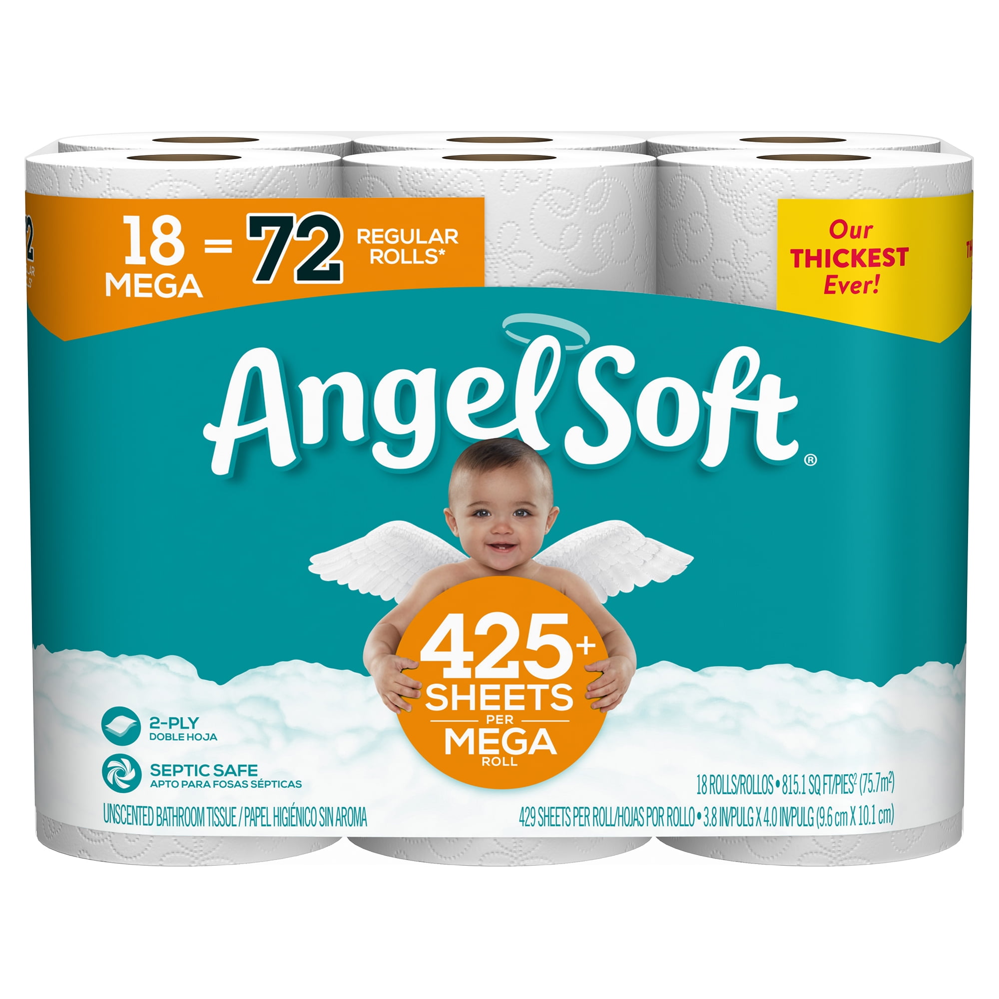 Angel Soft Toilet Paper, 18 Mega Rolls (= 72 Regular Rolls ...