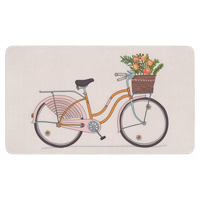 A Springtime Welcome Bicycle Flower Decorative Door Mat, Farmhouse-Styled Low-Profile Rug,Absorbent Doormat for Porch Laundry Entryway