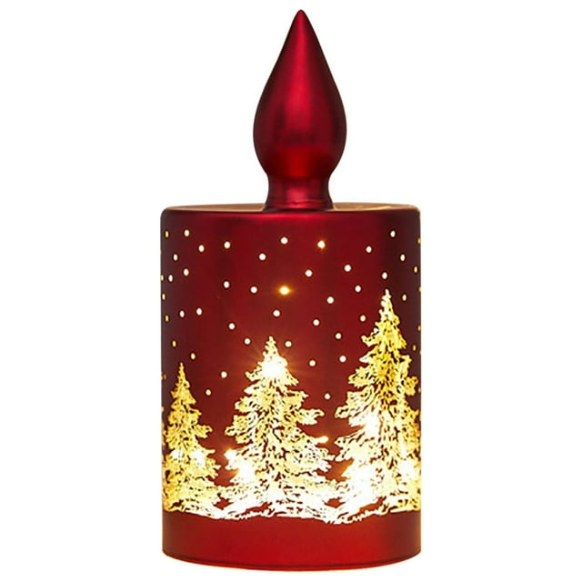 Teissuly Christmas Vase Table Lamp Decoration, Etched Glass Tube Santa Sleigh Scene Red Column LED Light Battery Operated Teissuly WER2023112000012