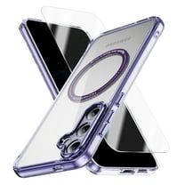 Allytechgroup Galaxy S24 Clear Case with Screen Protector, Not-Yellowing Anti-Scratch Magsafe Compatible Wireless Charging Shockproof Bumper Magnetic Case for Samsung Galaxy S24, Purple