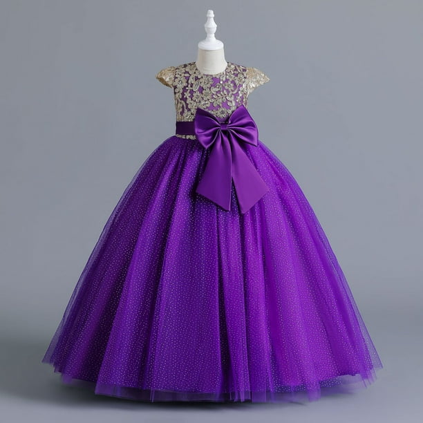 Vestido largo grande para niñas, vestido de princesa de malla, vestido con lazo, vestido de princesa