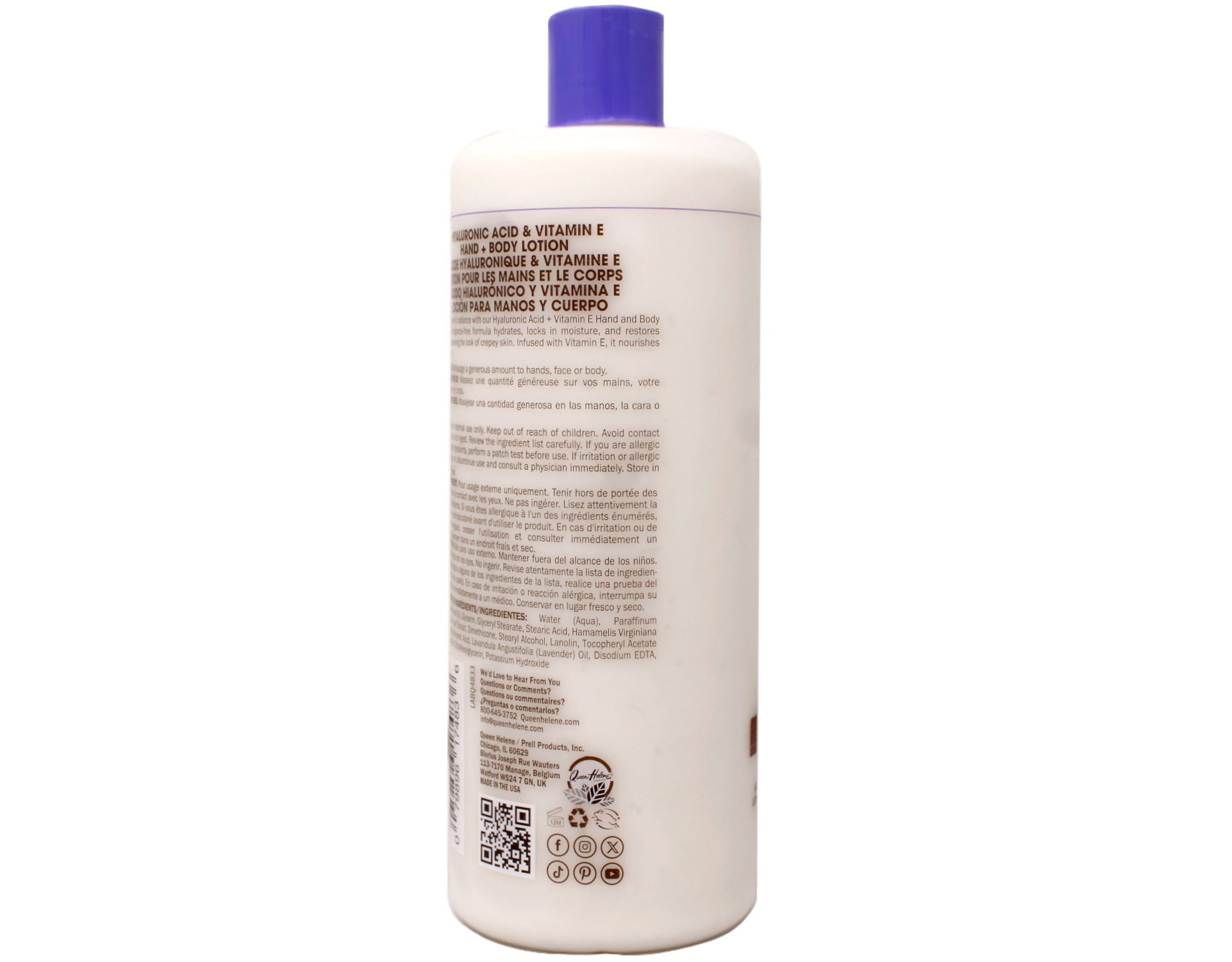 Queen Helene Hyaluronic Acid + Vitamin E Hand + Body Lotion, Instant Skin Hydrator, Normal to Dry Skin, 32 FL OZ - 4 Pack