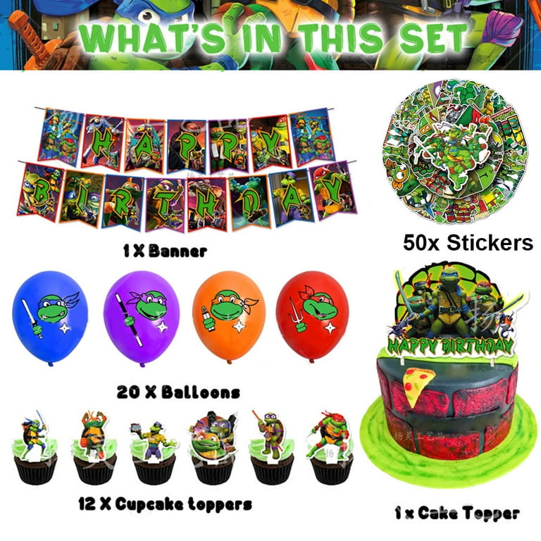 84 Pcs Ninja Turtles Birthday Party Decorations, Cartoon Turtles Theme Party  Supplies Set Include Happy Birthday Banners, Cake Topper, Cupcake Toppers,  Balloons, Stickers for Kids Teenage 