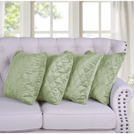 Home Soft Things Quilted Micromink 4 Piece Pillow Shell Set - Green Lily - 20" x 20"