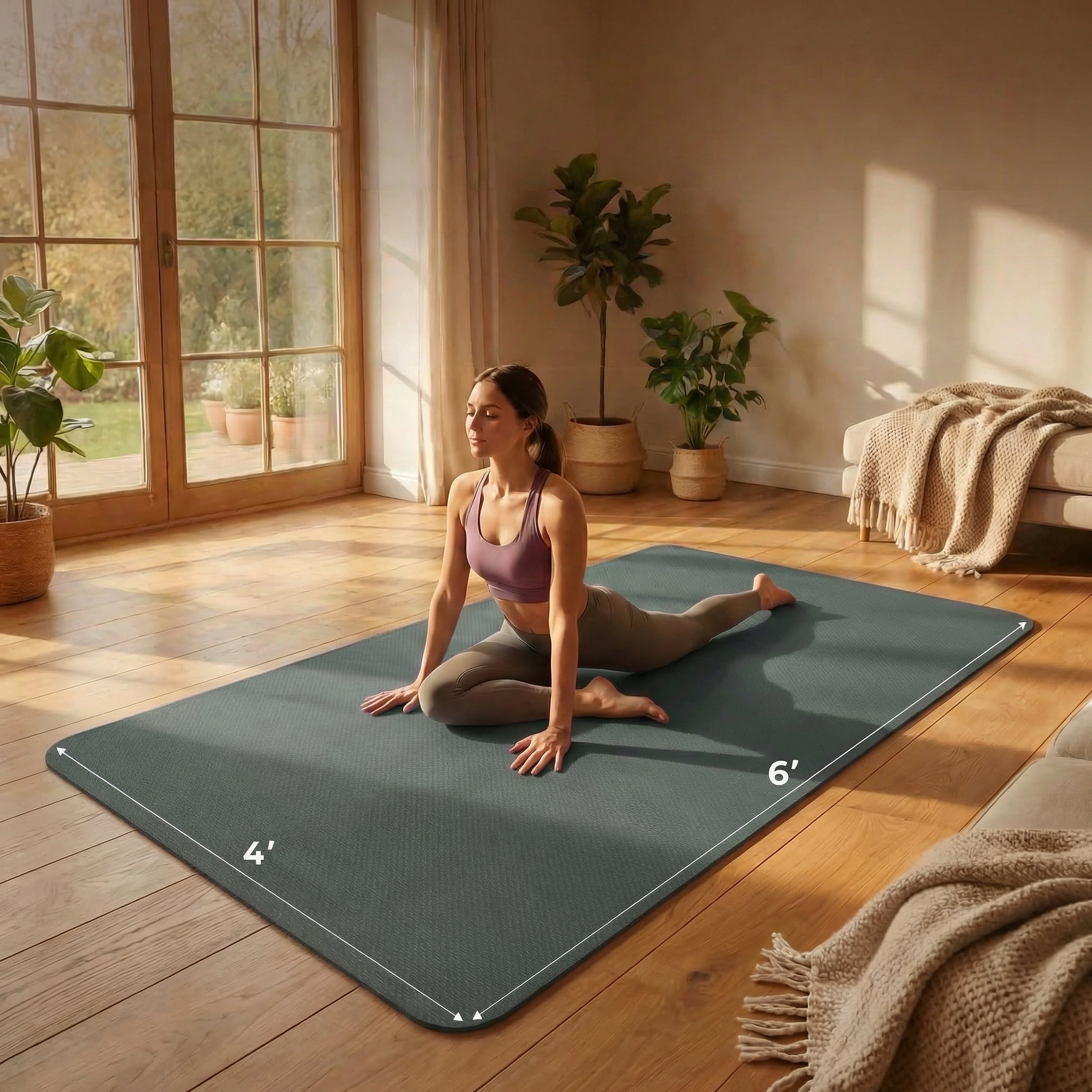 FrenzyBird Large Yoga Mat, 6'x4'(72"x48") 183x122cm, 6mm thick TPE non-slip extra wide exercise mat. Ideal for home yoga, Pilates, gym & floor workouts, suitable for women and men (Dark Green)