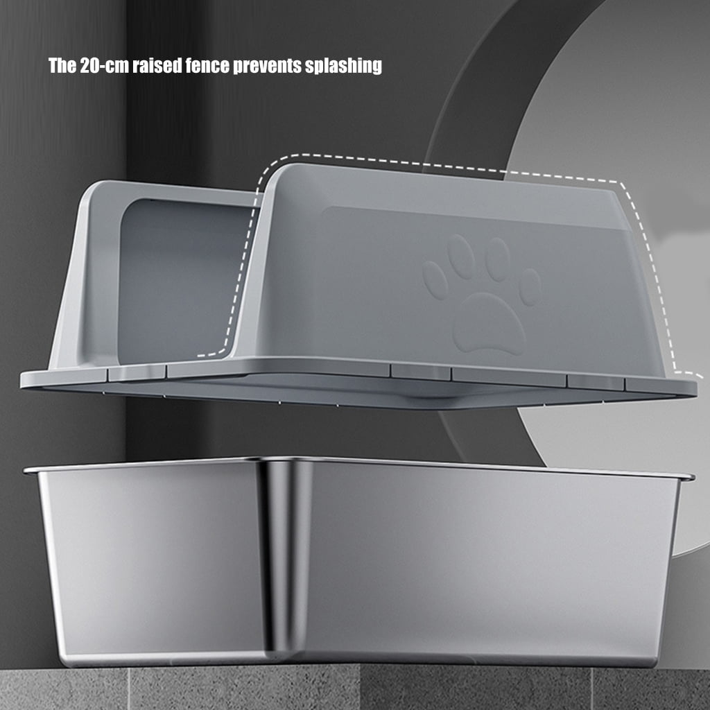 High Side Cats Litter Box with Stainless Steel Tray and Removable Panel Scoops For Large Cats Home Use
