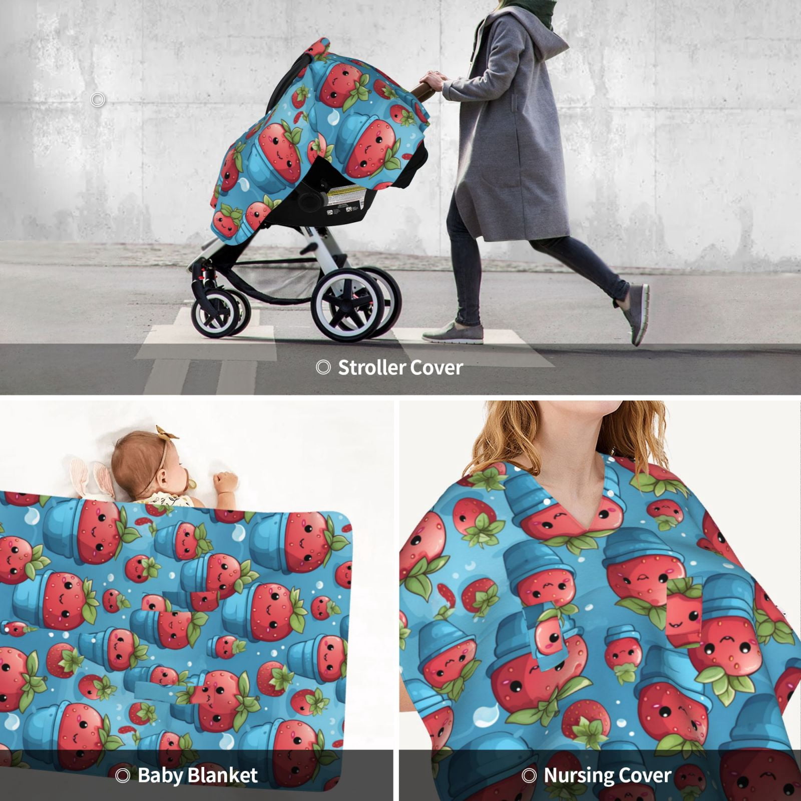 Car Seat Cover Baby - Cute Strawberry Flower Pot Breathable Infant Car Seat Cover for Baby Carseat, Lightweight Comfort Baby Essentials Must Haves Newborn Stuff for Girl Boy