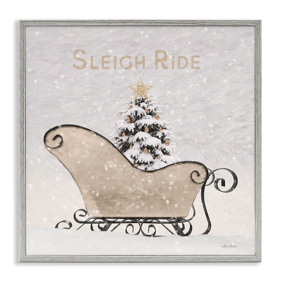Stupell Industries Rustic Lodge Sleigh Ride Winter Scene Gray Framed Giclee Art, 24 x 24, by Lori Deiter