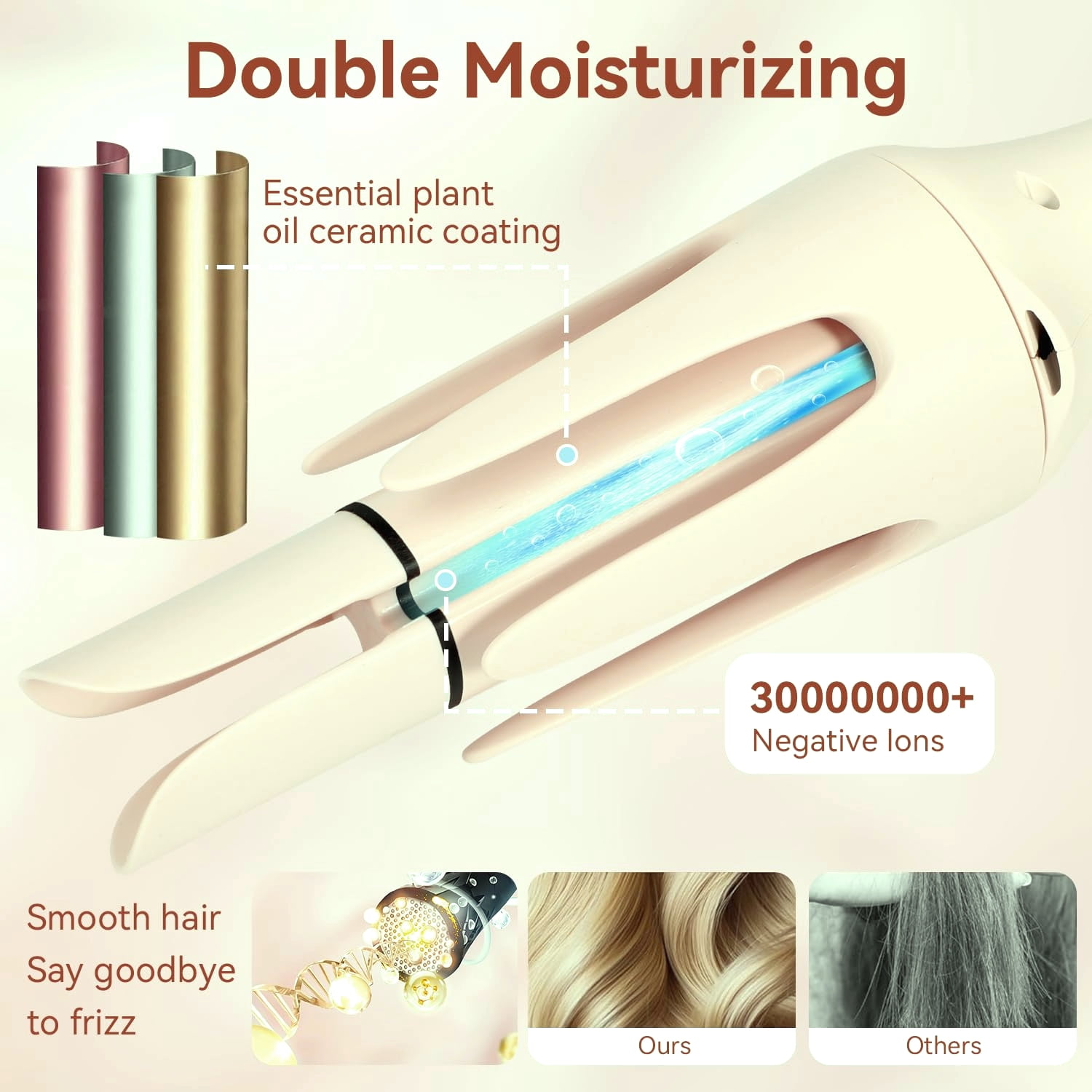 HUAKEYOU Auto Rotating 2-in-1 Hair Curling Iron 28mm Off White, 3 Temp Settings, 60-Min Auto Shut Off, Anti-Scald Ionic Styler