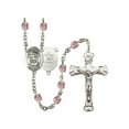 thumbnail image 1 of St. Michael / Army Silver-Plated Rosary 6mm June Light Purple Fire Polished Beads Crucifix Size 1 5/8 x 1 medal charm, 1 of 1
