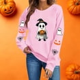 thumbnail image 5 of Womens Halloween Tops Cute Ghost Printed Crew Neck Long Sleeve Trendy Loose Spooky Festival Pullover Top Pink L, 5 of 7