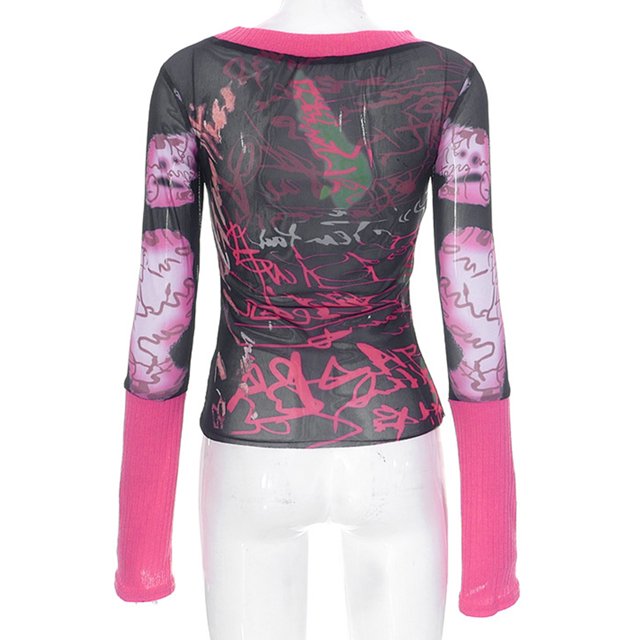 Blusa de mujer con estampado transparente de malla Camisetas simples de verano Moda para festival de playa FLhrweasw Para estrenar
