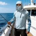 thumbnail image 7 of Men's Abstract Print Hooded Fishing Shirt with Face Mask - Long Sleeve UPF 50+ Quick-Dry Sun Protection Pullover with Zipper Pocket, Drop-Shoulder Outdoor Top for Hiking & Sports Light Blue S, 7 of 7