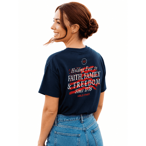 HOLD FAST Unisex Short Sleeve Casual T-Shirt, Holding Fast - 250 Years of America, Navy, SM