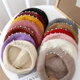 thumbnail image 2 of Beret Hat for Women, French Pearl Rhinestone Beanie Hat Winter Warm Adjustable Artist Cap 1pcs, 2 of 7