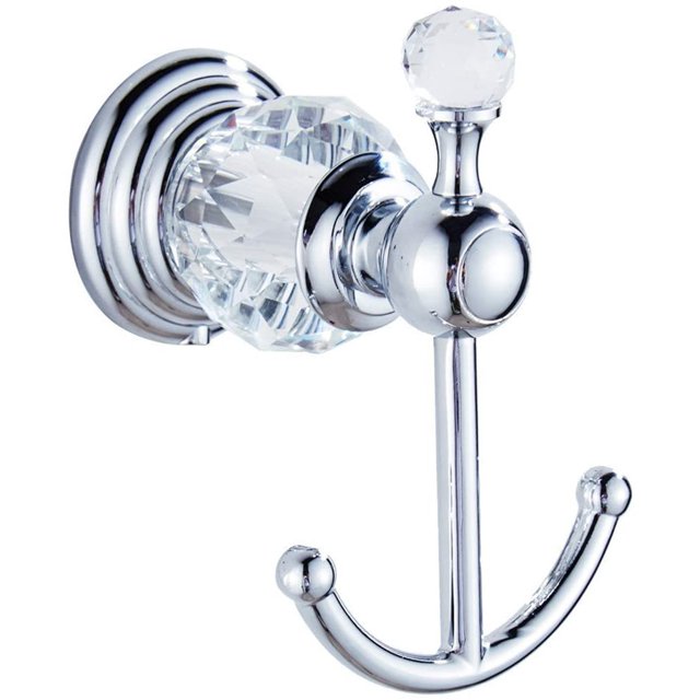 Gancho para toallas de cristal plateado, gancho para abrigos, gancho doble montado en la pared para ropa, accesorios de baño, acabado cromado para inodoro JFHHH pequeña