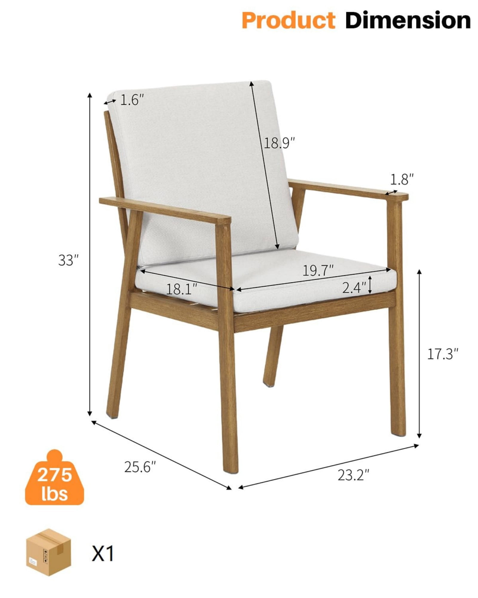 Outdoor Patio Dining Chairs Set of 2, Aluminum Outdoor Dining Chairs with Thick Cushions, All Weather Rustproof Patio Chairs for Garden, Deck, Porch, Poolside, Brown