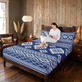 thumbnail image 3 of Manfei Southwestern Aztec Bed Sheets, Bohemian Navy White Fuul Size Sheets, Navy Reversible 4-Piece1 Flat Sheet + 1 Fitted Sheet + 2 Pillowcases, 3 of 6