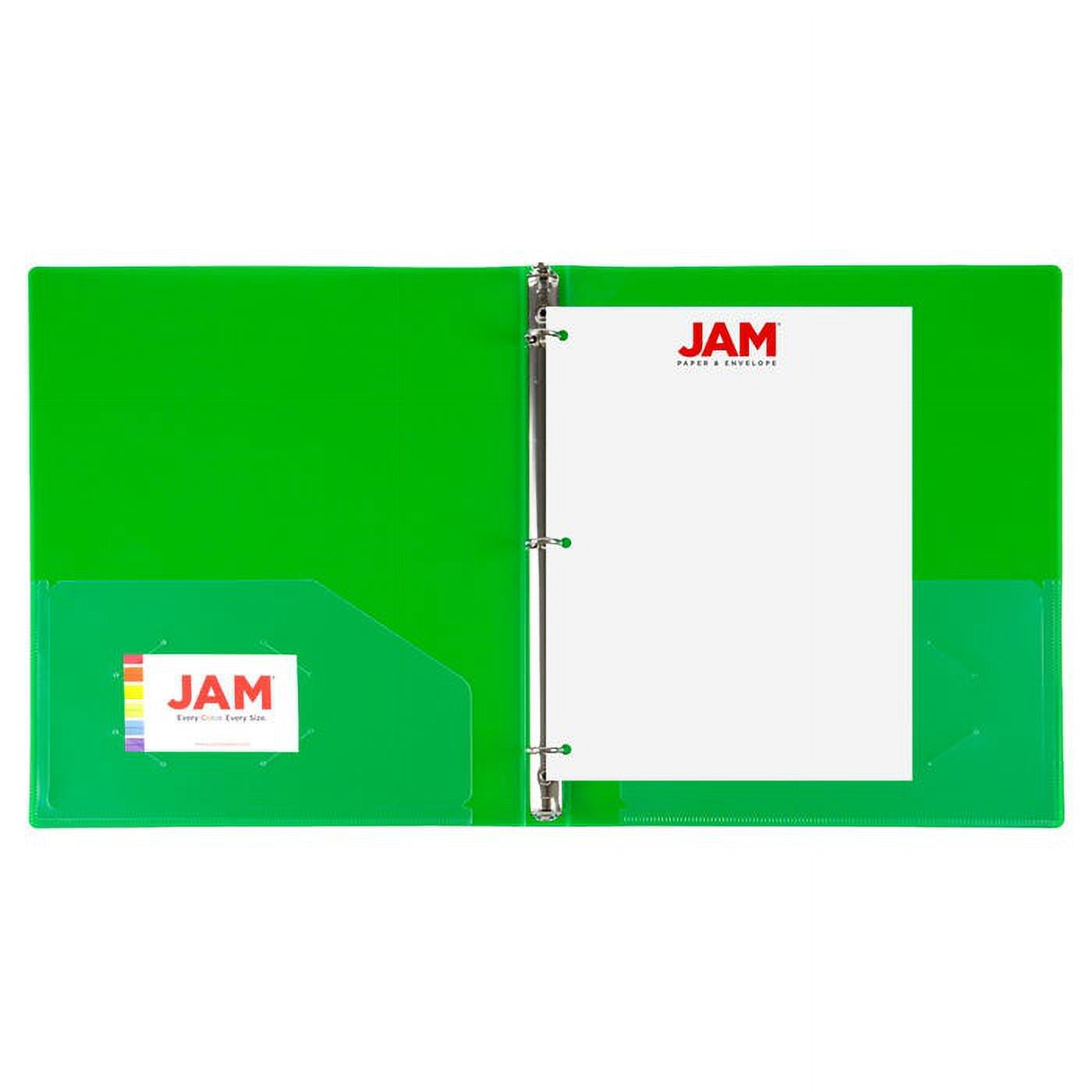 JAM Paper & Envelope Plastic Binder, 11.5 x 10.25 x 1/2 in, Green, 1 Pack