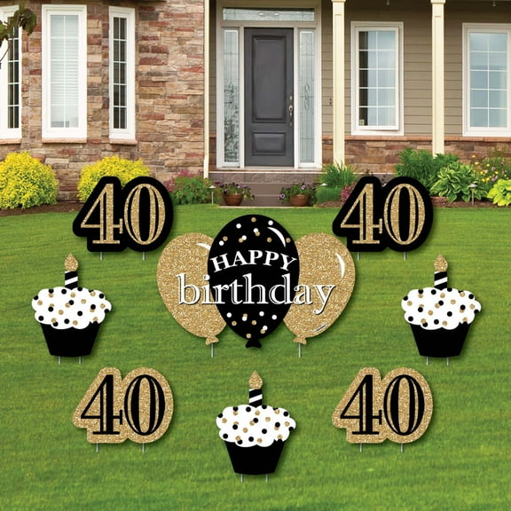 Big Dot of Happiness Adult 40th Birthday - Gold - Yard Sign and Outdoor Lawn Decorations - Happy Birthday Party Yard Signs - Set of 8